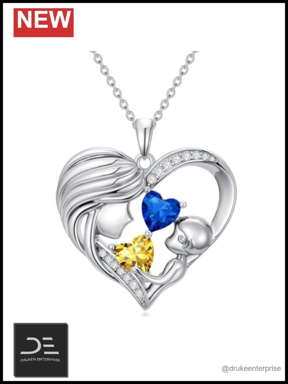 Double Birthstone Heart Necklace for Mom, I Love You Mom Pendant